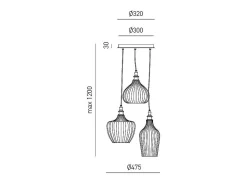 Outlet Cleofe - Lámpara colgante de 3 luces en cristal transparente y latón - 3XE27 max 3X60W, decorativa estilo vintage, IP20 Blanco