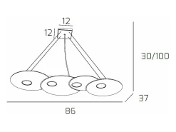 Lámpara Suspendida-Cloud Sospensione 4 Luci Rettangolare Grigio Gris