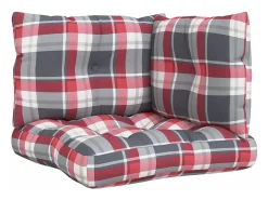 Clicnbuy Ropa De Casa-Cojines para palets 3 unidades tela a cuadros rojos Multicolor