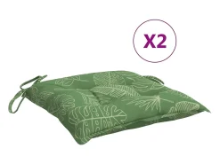Clicnbuy Ropa De Casa-Cojines para silla 2 unidades tela estampado de hojas 50x50x7 cm Verde