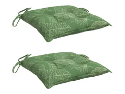 Clicnbuy Ropa De Casa-Cojines para silla 2 unidades tela estampado de hojas 50x50x7 cm Verde