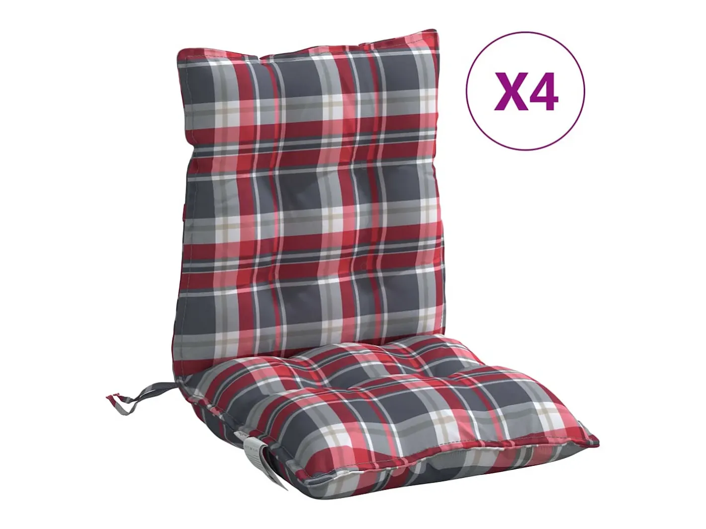 Clicnbuy Cojines para silla respaldo bajo 4 unidades tela Oxford cuadros rojo Multicolor Best