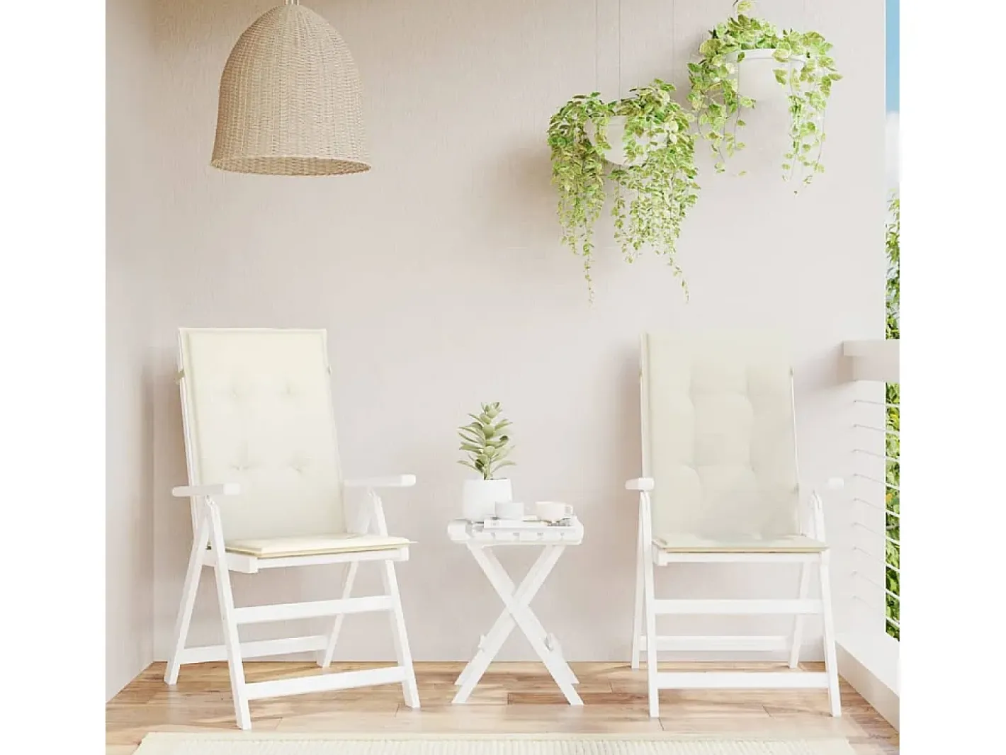 Clicnbuy Cojines silla respaldo alto 2 unidades tela melange 120x50x4cm Crema