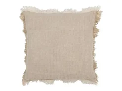 J-Line Ropa De Casa-Cojín con flecos de muselina de algodón oscuro 45x45x12 cm Beige