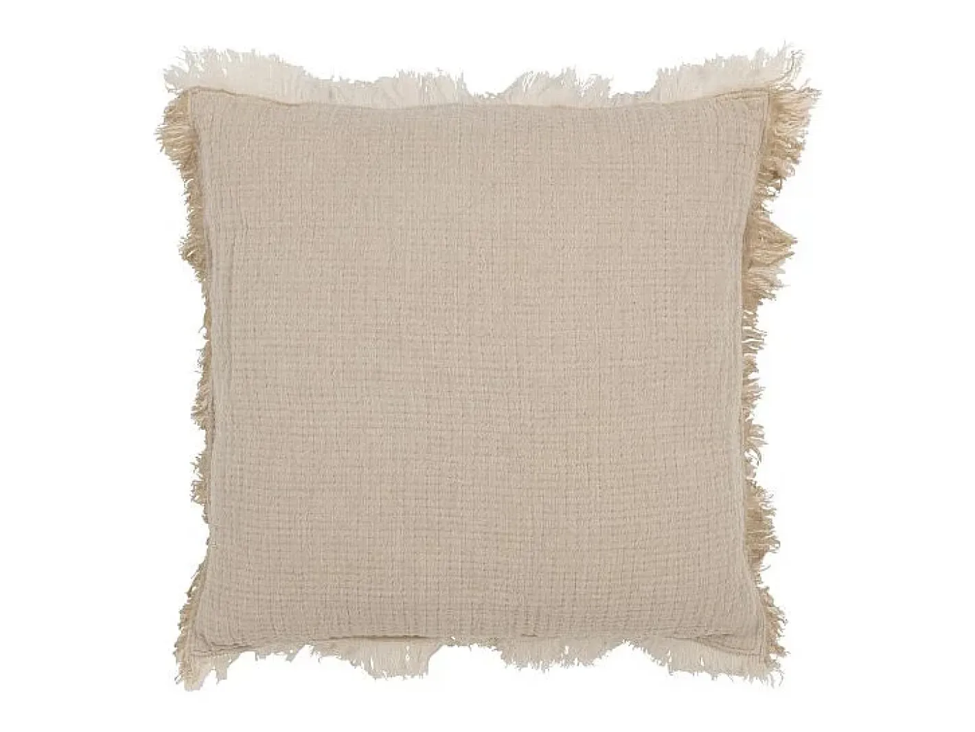 J-Line Ropa De Casa-Cojín con flecos de muselina de algodón oscuro 45x45x12 cm Beige