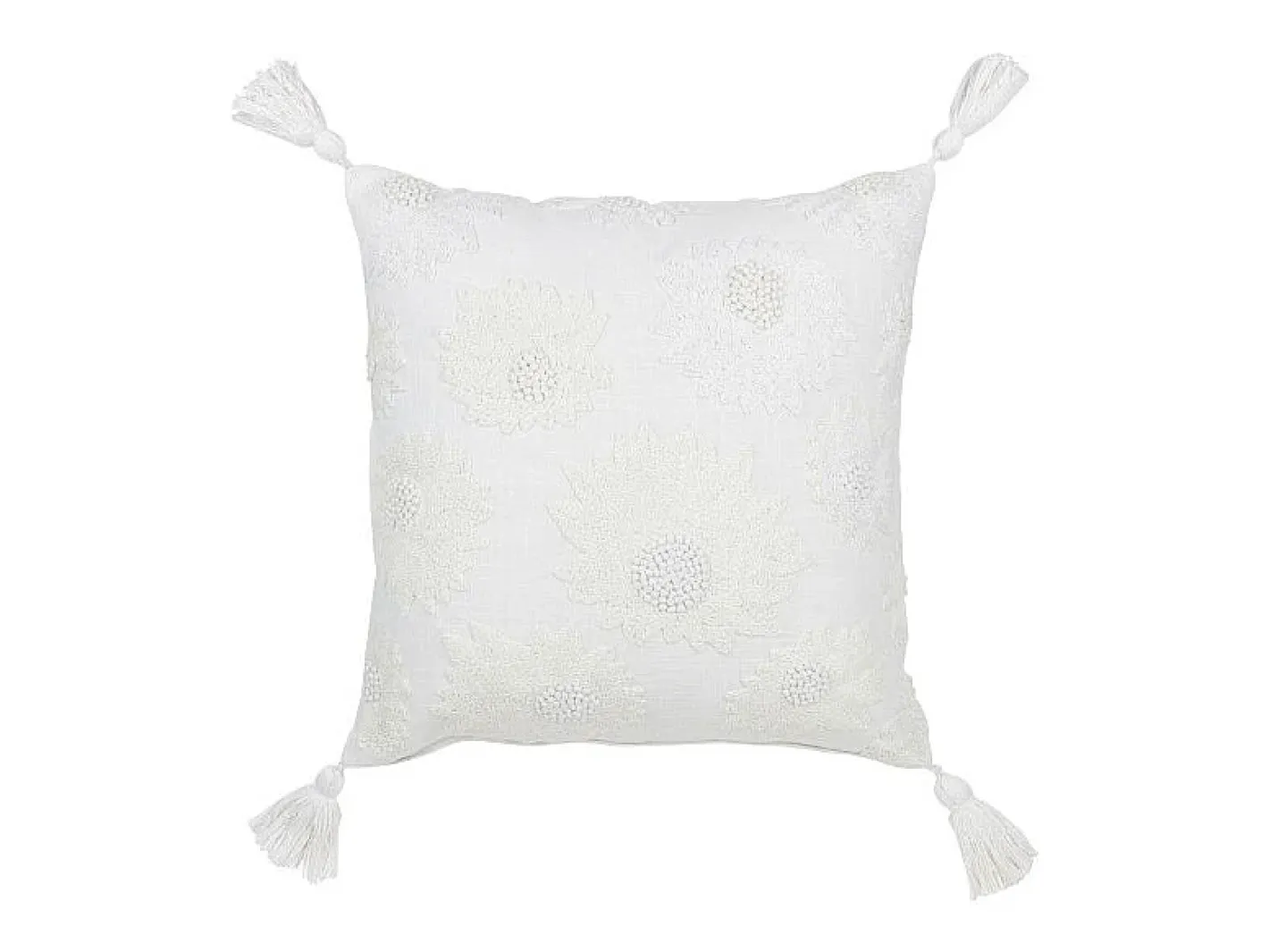 Sale J-Line Cojín con flores y pompones de algodón , 45 x 45 x 15 cm Blanco