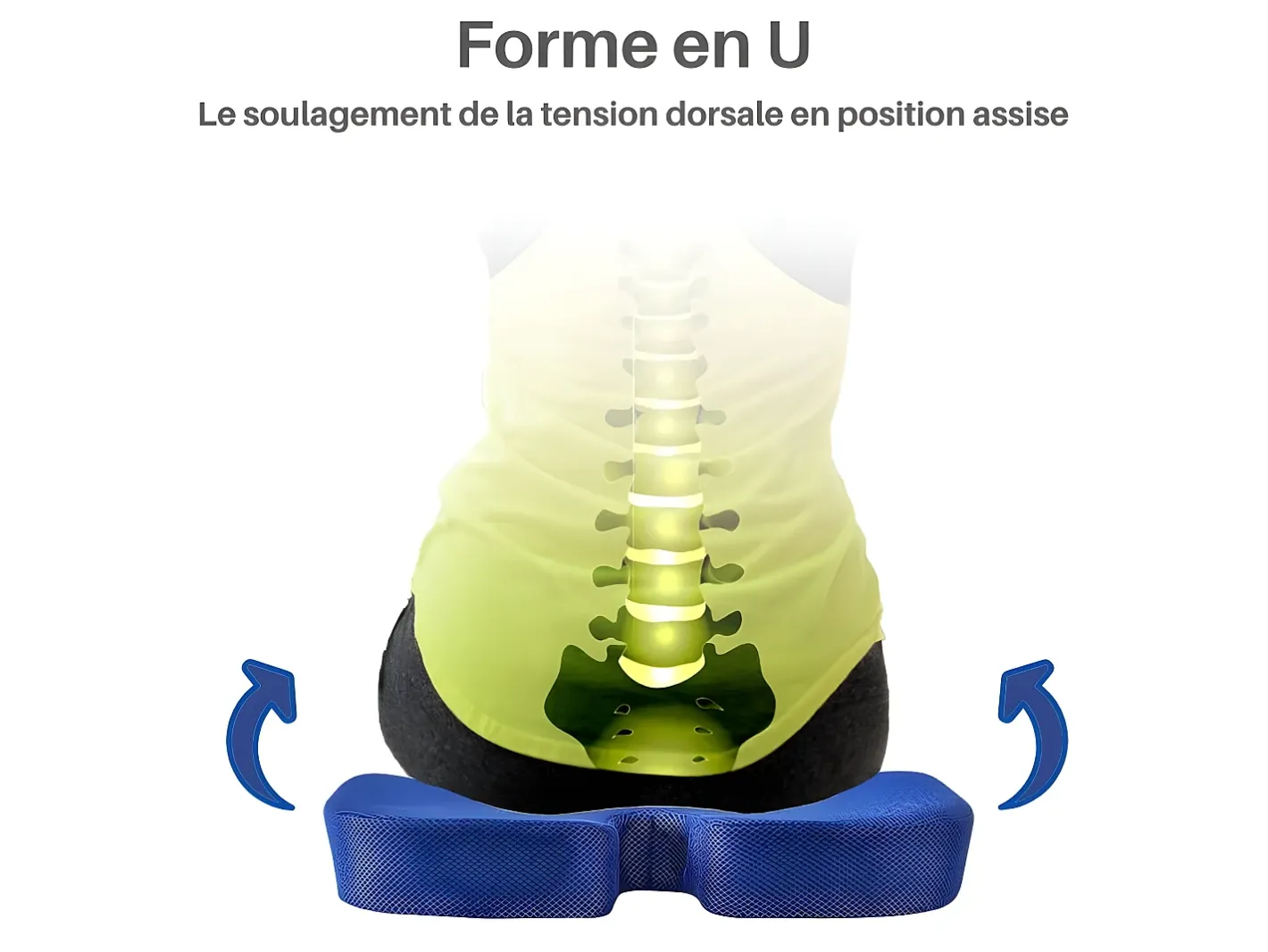 Inphysio Cojín Ergonómico de Asiento en Forma de U - Carbón de Bambú - 46x37x6 - Azul Discount