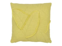 J-Line Ropa De Casa-Cojín hojas de algodón/lino/poliéster 45 x 45 x 15 cm Verde