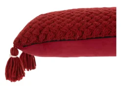J-Line Ropa De Casa-Cojín rectangular de ganchillo con flecos de acrílico , 58 x 39 cm. Rojo