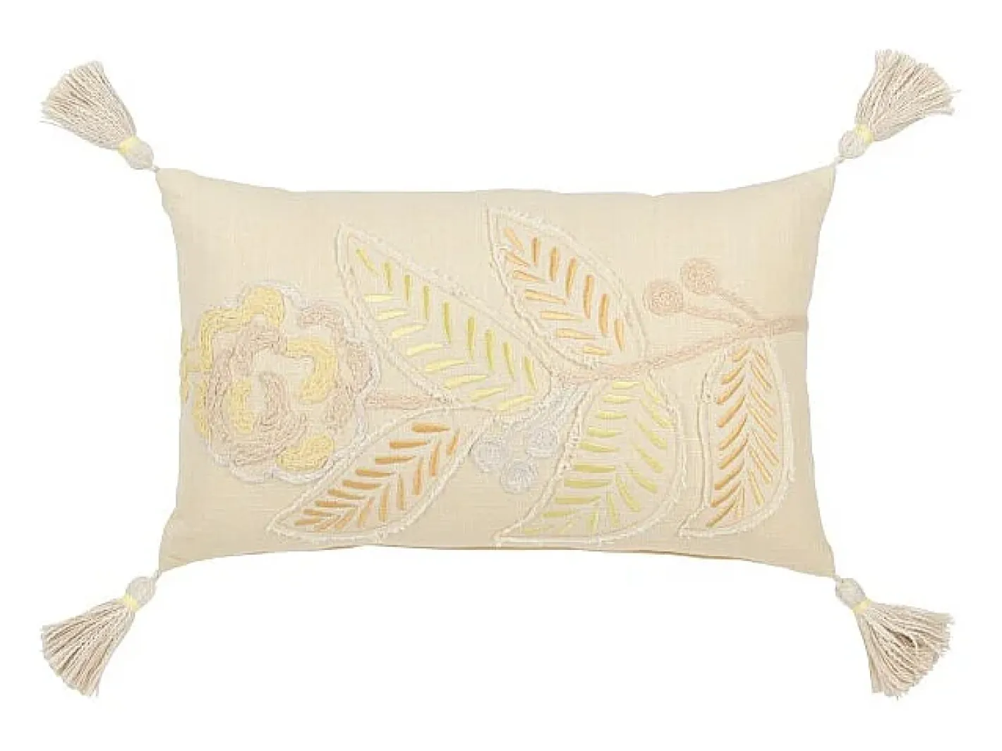 J-Line Cojín rectangular flor + flecos en algodón/lino/poliéster claro 50x30x15 cm Amarillo New