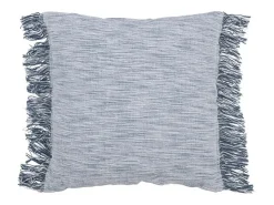 J-Line Cojín tejido semi-liso con flecos en algodón/lino/poliéster 45x45x12 cm Azul Outlet