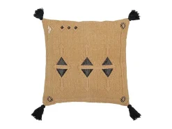 J-Line Ropa De Casa-Cojín Triángulos+Flecos en Algodón/Lino/Poliéster 50x15x50 cm Beige