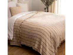 Best Atmosphera Colcha de algodón a rayas 260 x 240 cm Beige