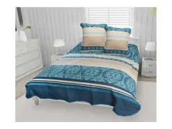 Soleil d'ocre Colcha de algodón 220x240 cm ANNA con 2 fundas de almohada Azul