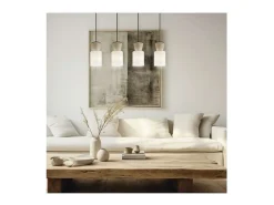 Plafón-Colgante alargado 4 luces modelo Aosta acabado /madera, 30cm(alto) 85cm(ancho) 15cm(f Beige