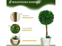 Planta Artificial-Conjunto de 2 bojs artificiales en maceta, resistentes a los rayos UV, de plástico y acero, color (28x28x60cm) Verde