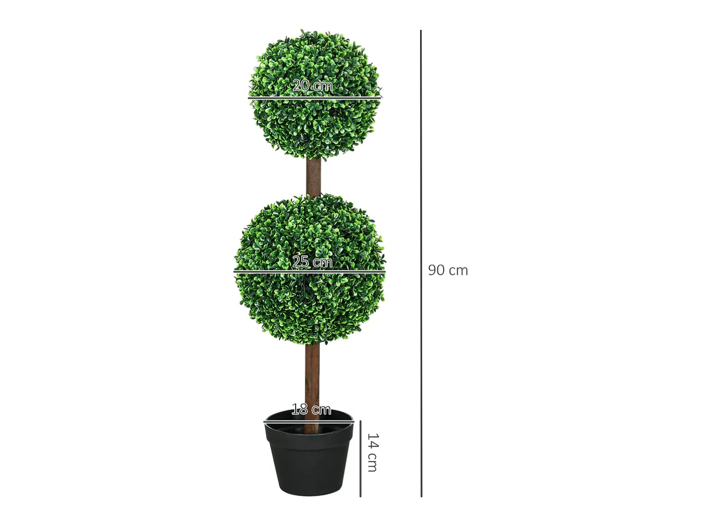 Online Conjunto de 2 bojs artificiales con doble bola, planta decorativa resistente a los rayos UV para uso interior y exterior, (18x18x90 cm) Verde