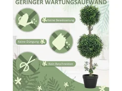 Planta Artificial-Conjunto de 2 grandes árboles de boj artificiales, plástico, , macetas incluidas con protección UV, realistas y duraderos (18x18x91,6cm) Verde