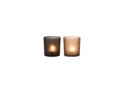 J-Line Conjunto de 2 portavelas de vidrio marrón - negro 7.3x7.3x8 cm Marru00f3n Discount