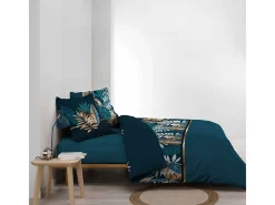 Douceur d'intérieur Conjunto de edredón Alianor Hojas exóticas 240 x 220 cm Azul Hot