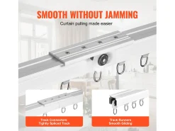 Ropa De Casa-Conjunto de Rieles SucceBuy para Cortinas de Techo de 180cm, Separador de Habitación con Ganchos, Sistema de Cortina Corrediza para Separador de Habitación, Blanco Plateado