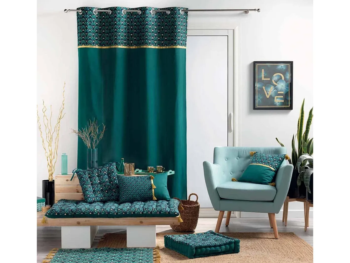 Sale Douceur d'intérieur Cortina con espíritu Art déco 140 x 240 cm Azul