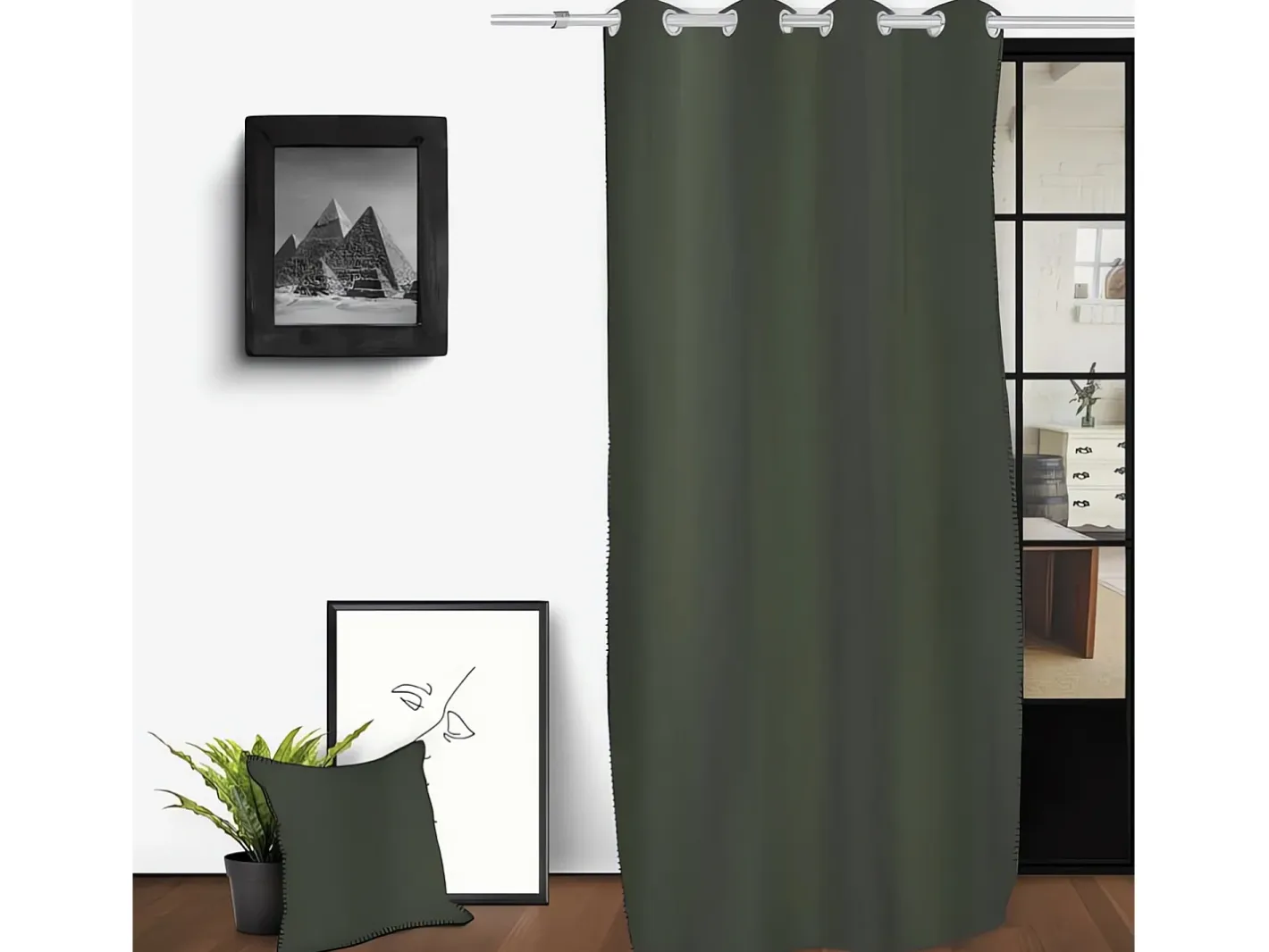 Sale Soleil d'ocre Cortina con ojales de algodón lavado 135x250 cm SPIRIT caqui Verde