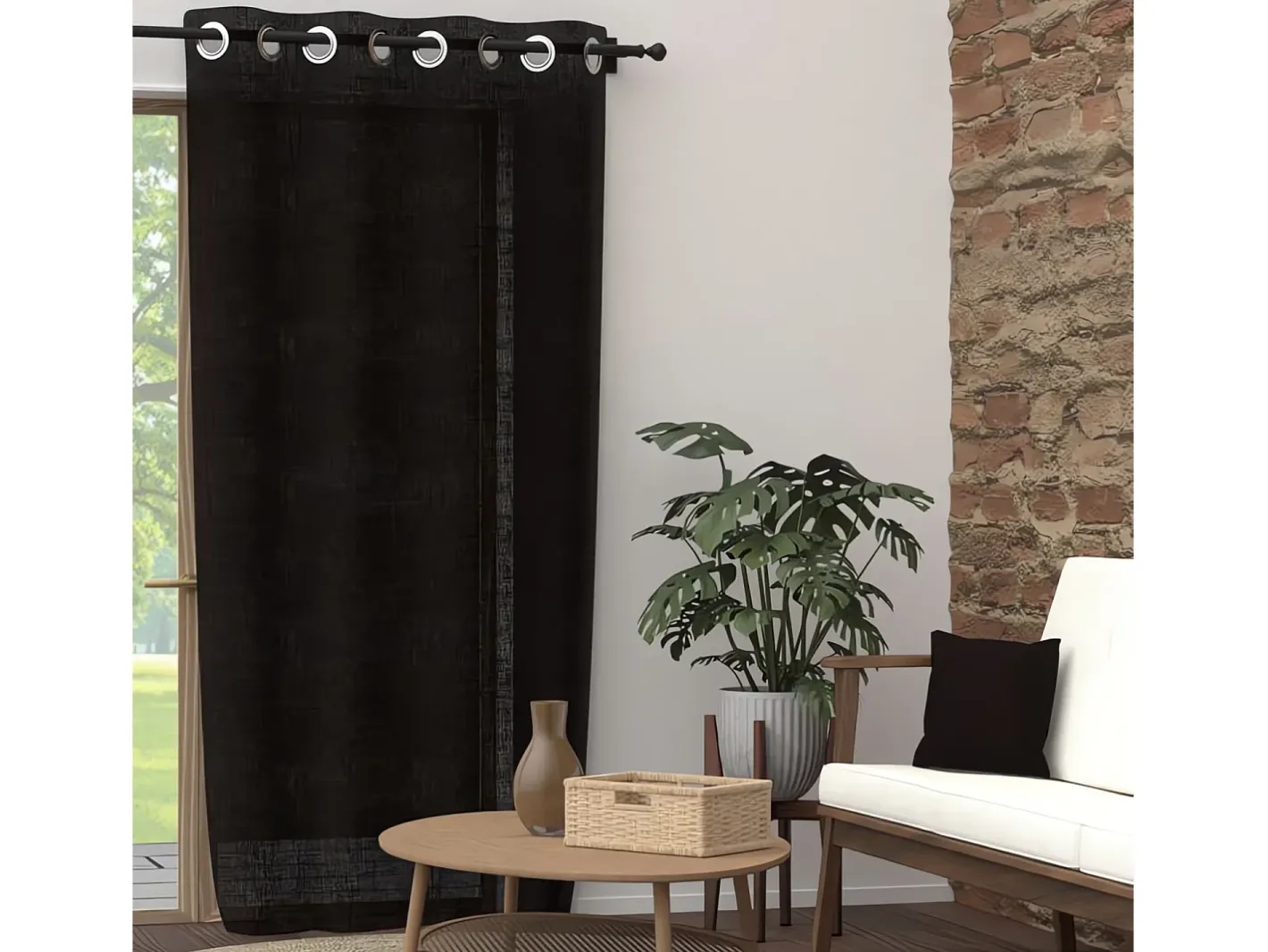 Soleil d'ocre Ropa De Casa-Cortina con ojales de algodón puro 135x250 cm PANAMA , de Negro