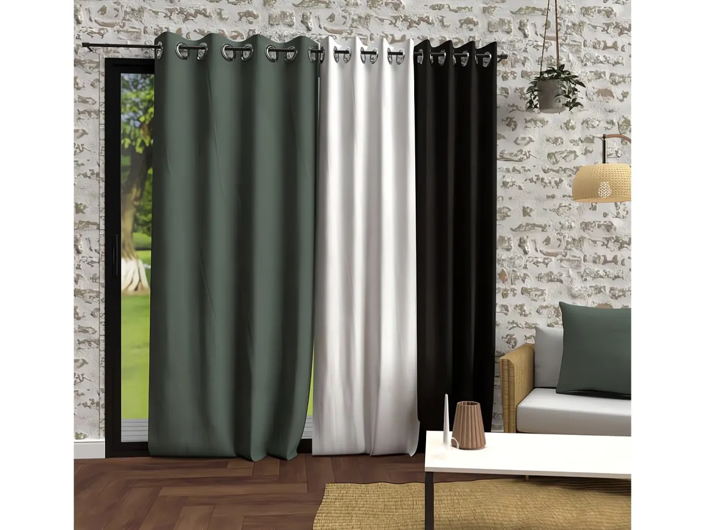 Soleil d'ocre Cortina con ojales de microfibra lavados 135x250 cm BOHEME kaki Verde Discount