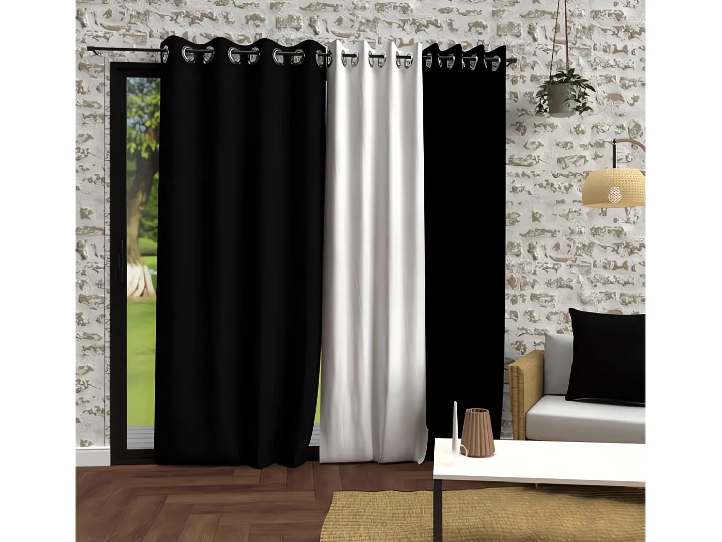 Soleil d'ocre Cortina con ojales de microfibra lavados 135x250 cm BOHEME Negro Online
