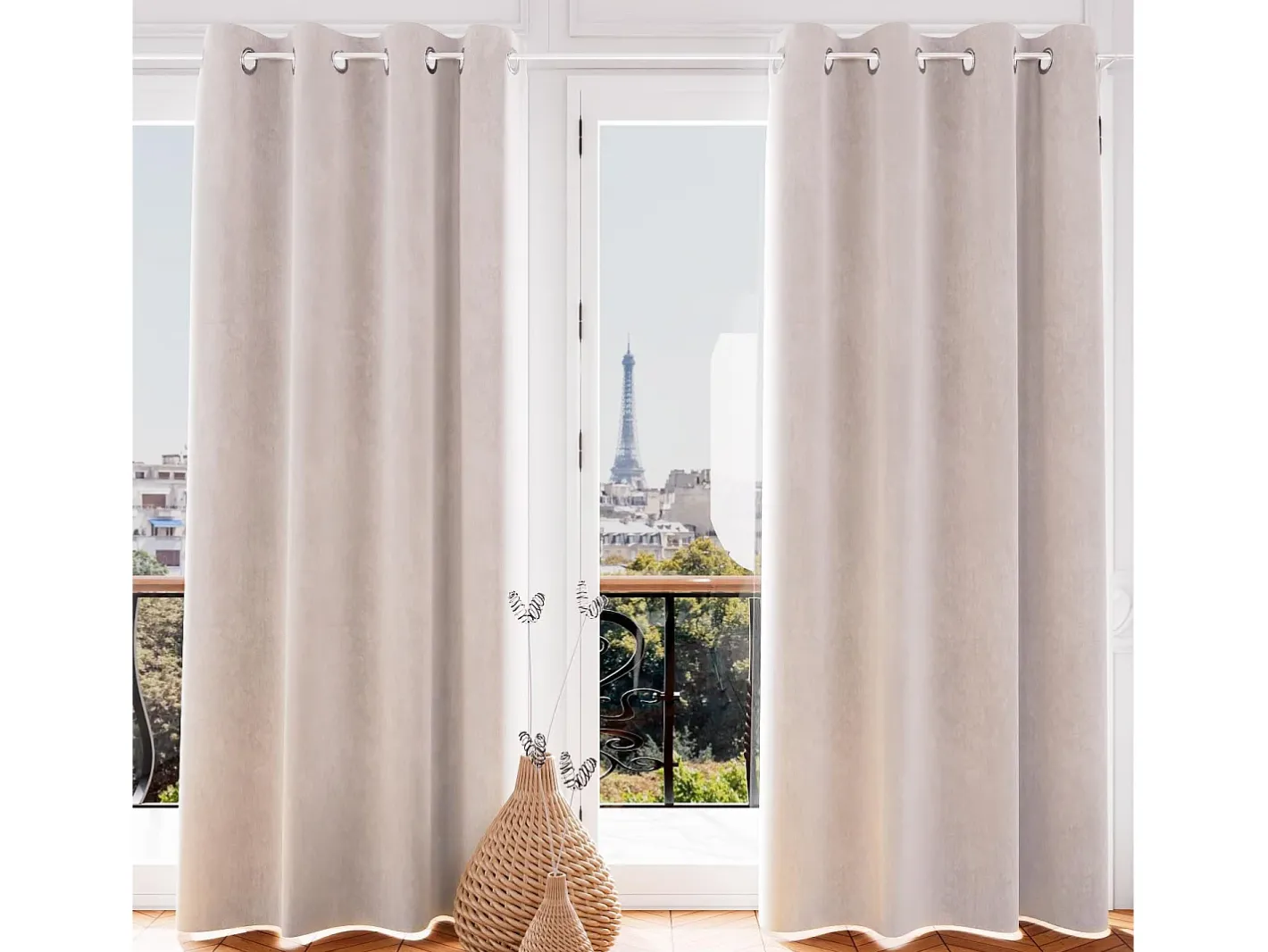 Soleil d'ocre Ropa De Casa-Cortina con ojales de TERCIOPELO natural Beige