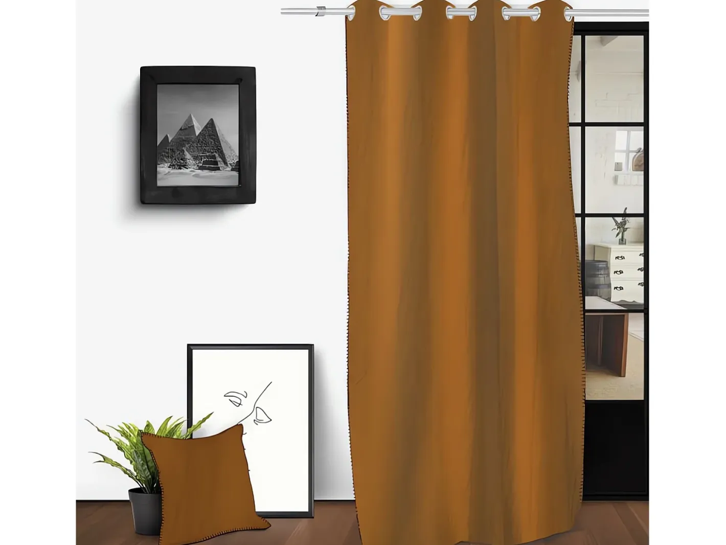 Soleil d'ocre Ropa De Casa-Cortina con ojales en algodón lavado 135x250 cm SPIRIT bronze Amarillo