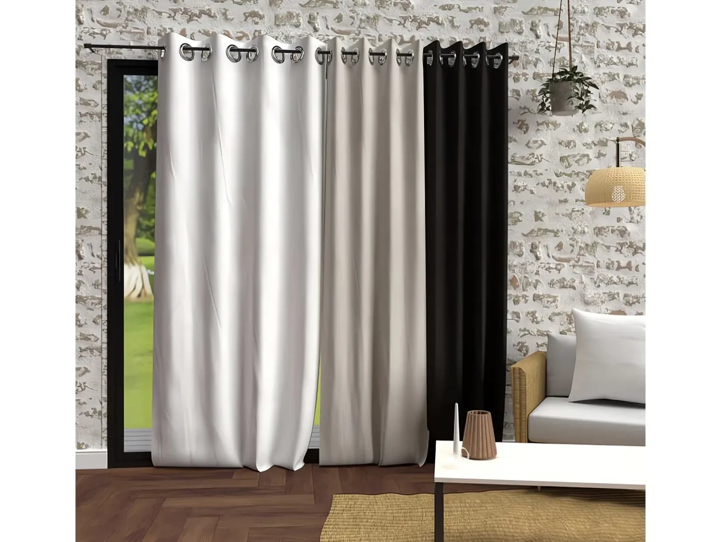 Soleil d'ocre Cortina con ojales lavados de microfibra 135x250 BOHEME Blanco