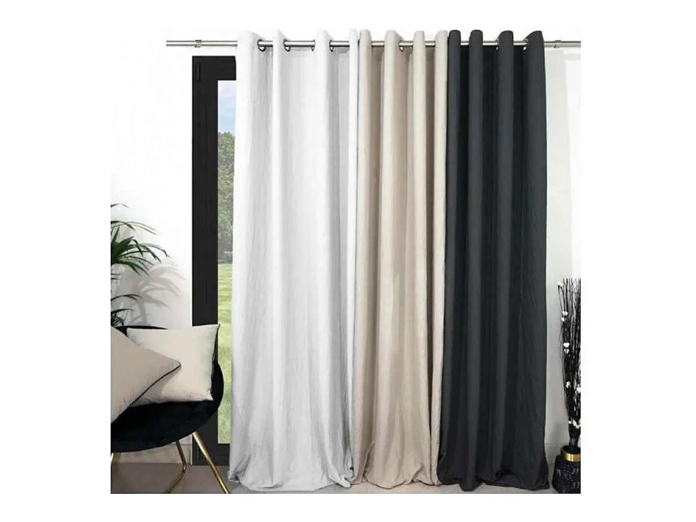 Soleil d'ocre Cortina con ojales lavados de microfibra 135x250 BOHEME Blanco