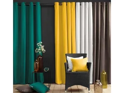 Douceur d'intérieur Ropa De Casa-Cortina con ollaos 100% algodón Panamá Gris