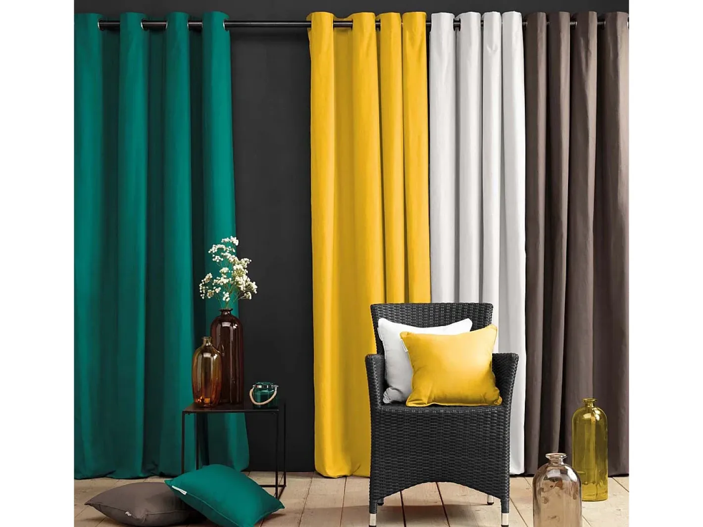 Douceur d'intérieur Ropa De Casa-Cortina con ollaos 100% algodón Panamá Gris