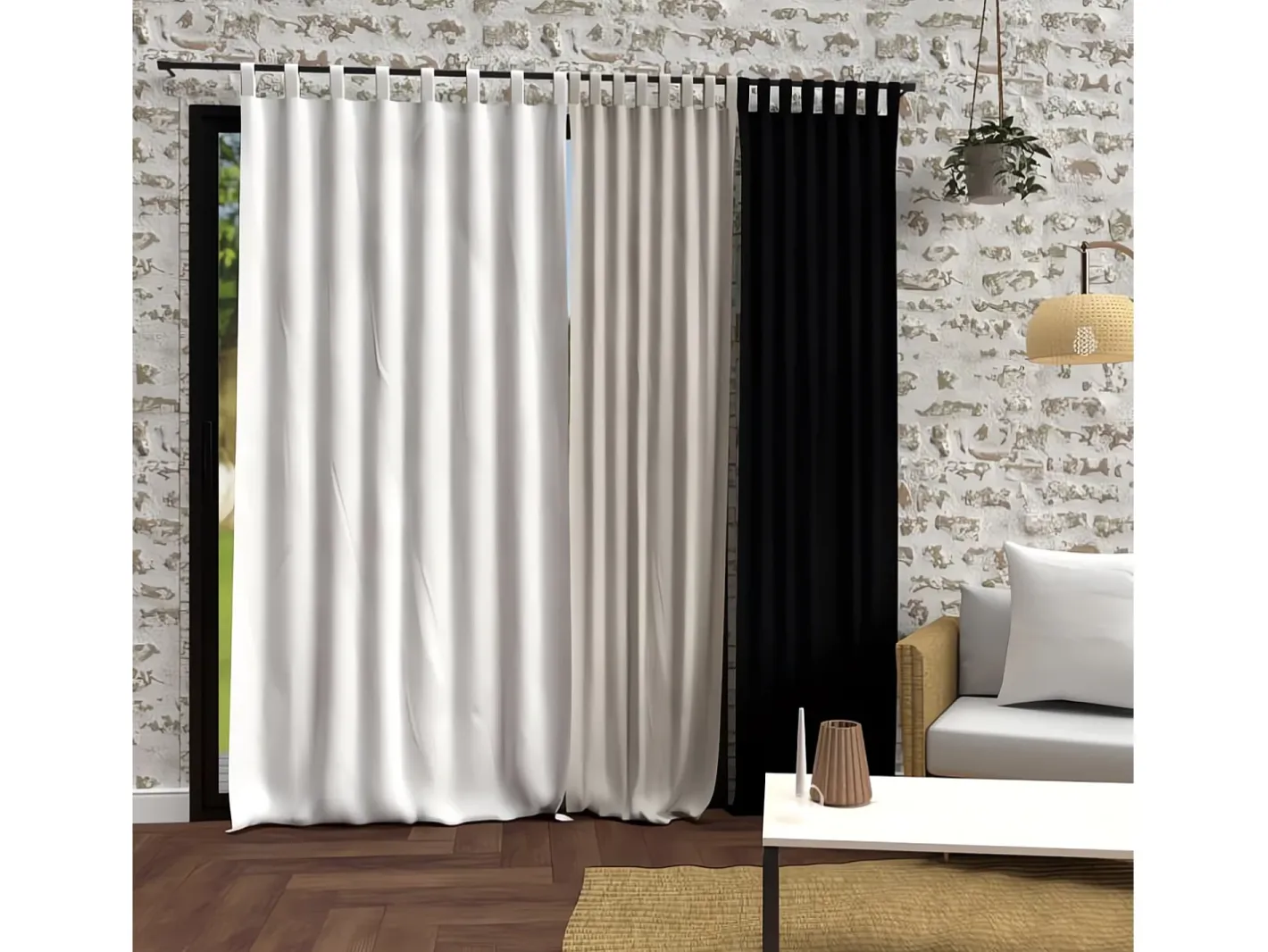 Soleil d'ocre Cortina con patas de microfibra lavada 135x250 cm BOHEME Blanco Sale