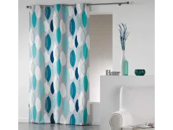 Douceur d'intérieur Ropa De Casa-Cortina de algodón "farándola de hojas" 140 x 240 cm Azul
