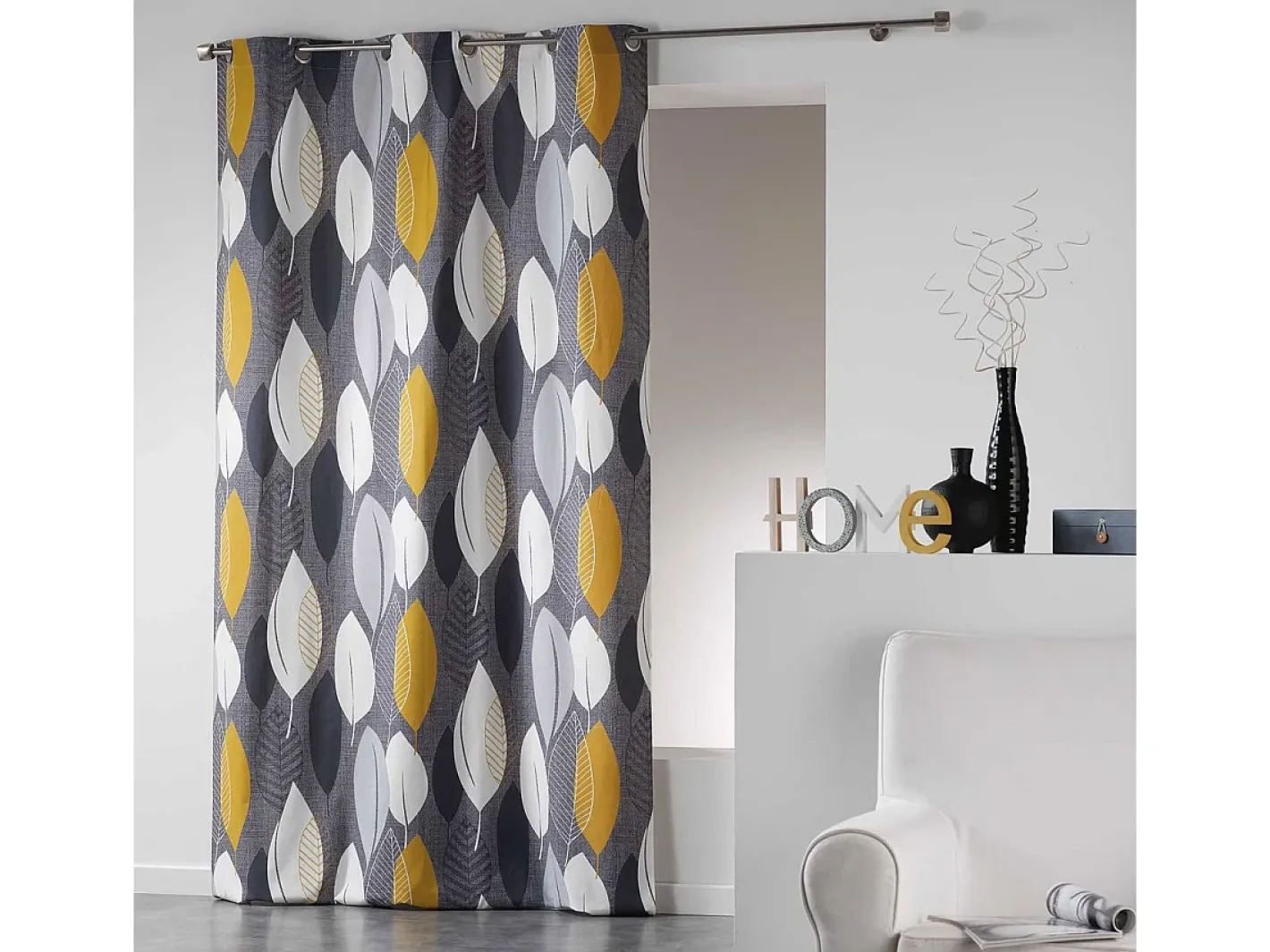 Douceur d'intérieur Ropa De Casa-Cortina de algodón "farándola de hojas" 140 x 240 cm Amarillo