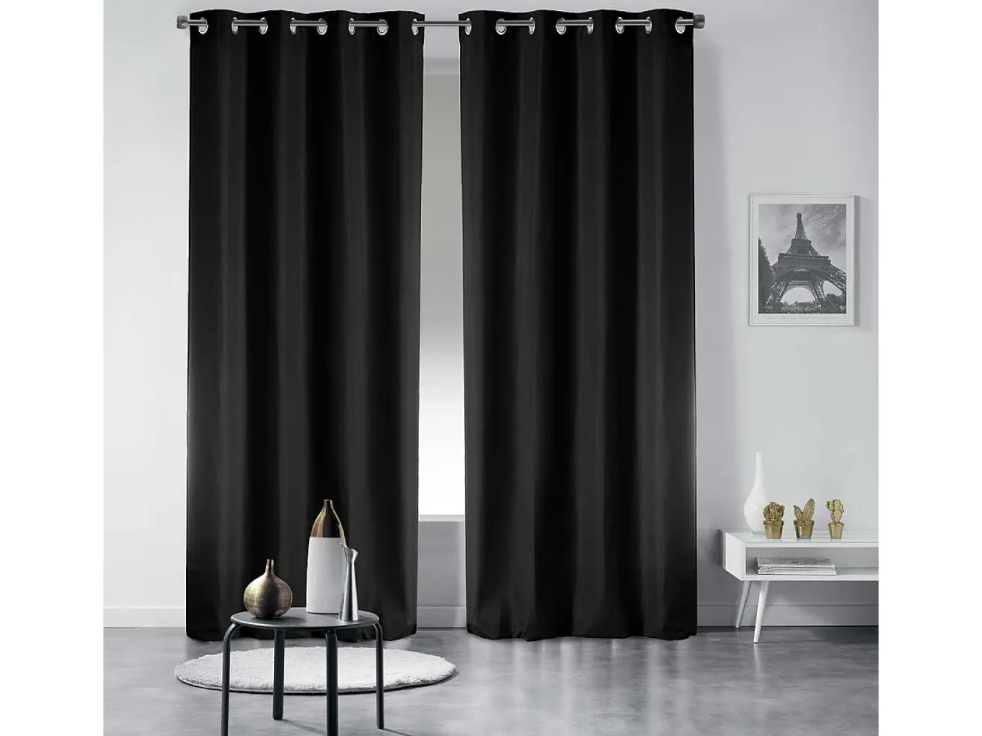 Best Douceur d'intérieur Cortina esencial lisa con ollaos Negro
