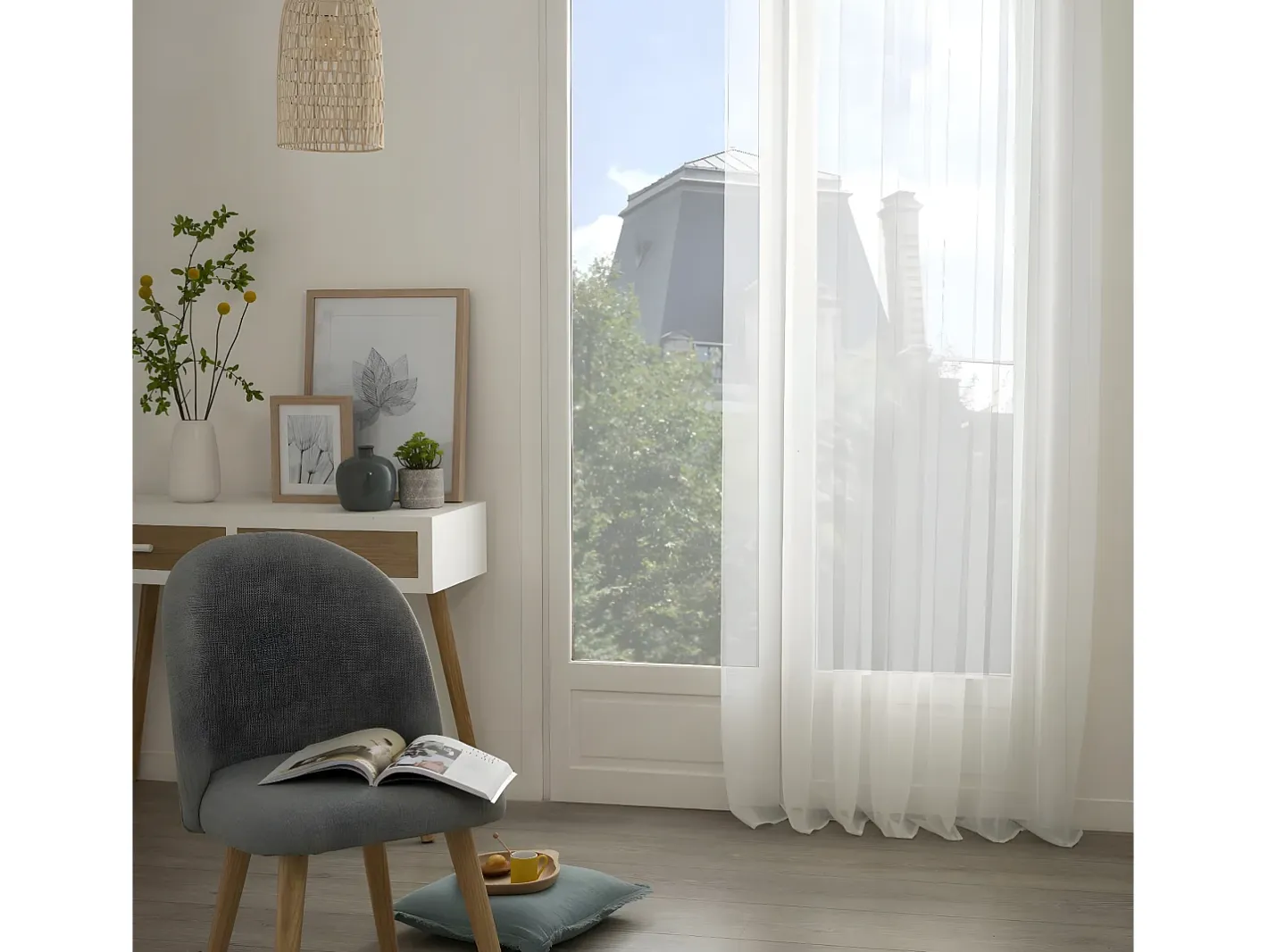Atmosphera Ropa De Casa-Cortina fina lisa con ojales Blanco