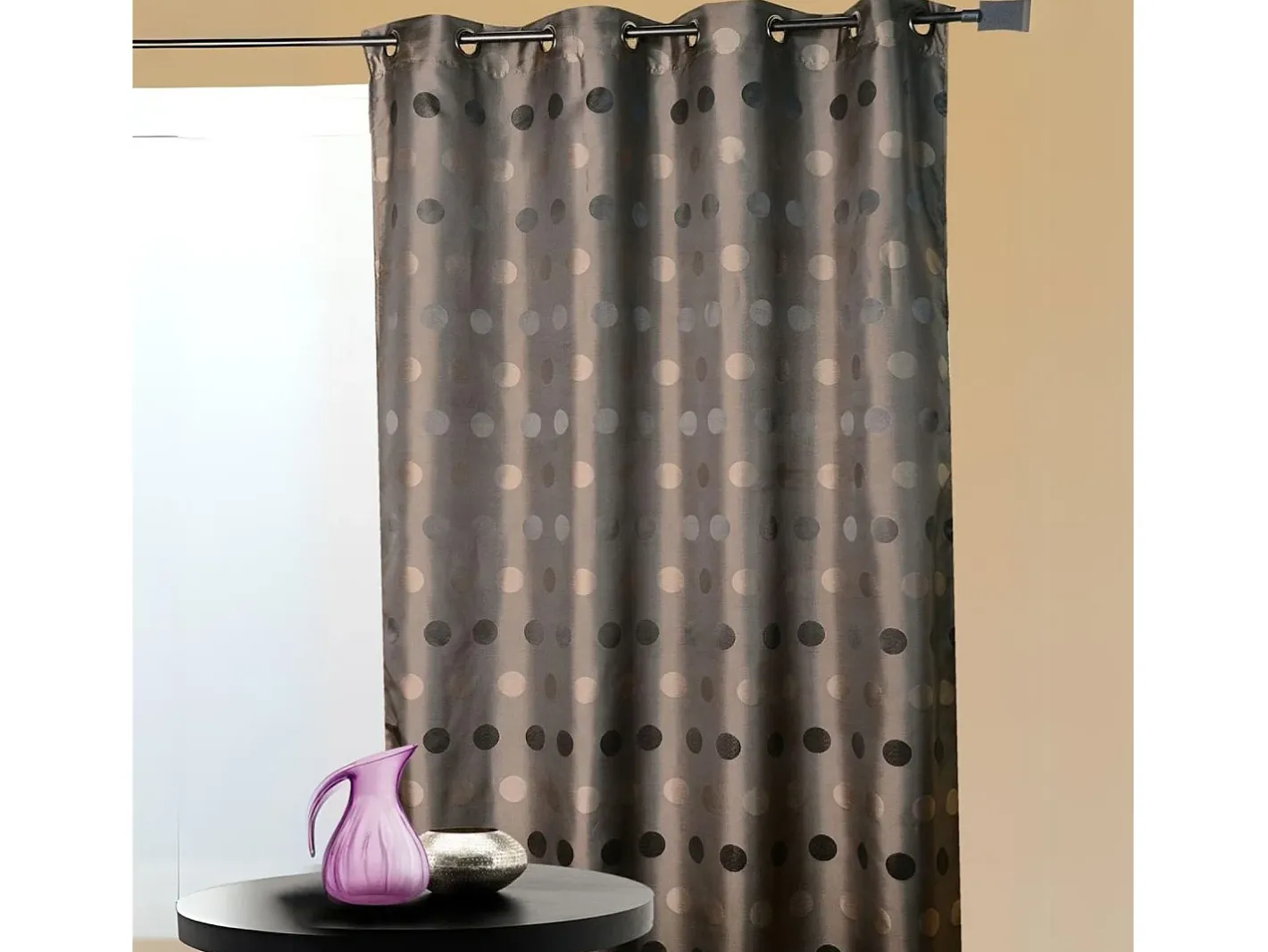 Cortina jacquard lunares 140 x 260 cm Marru00f3n Outlet