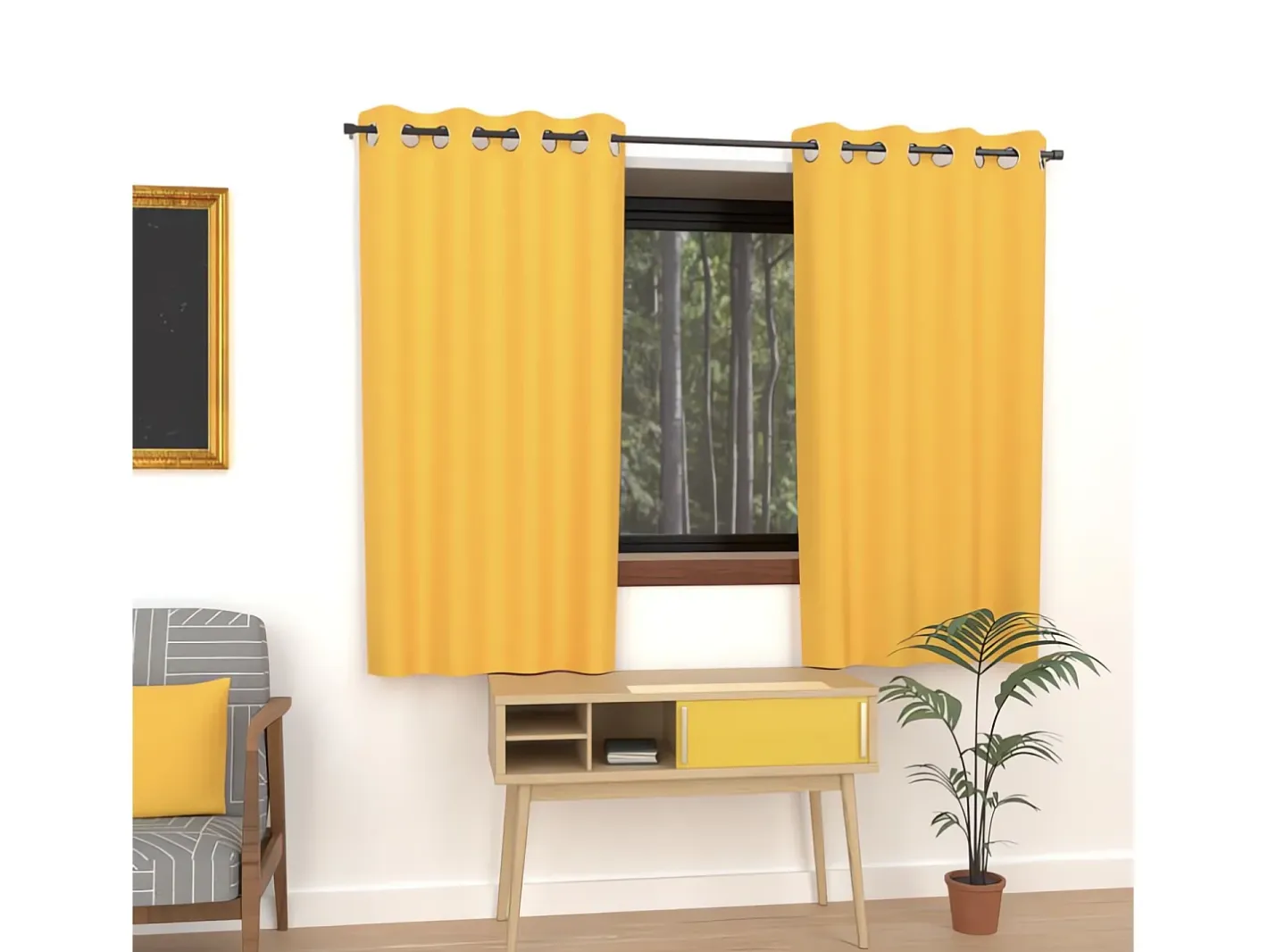Soleil d'ocre Cortina lisa con ojales antiarrugas 135x180 cm ALIX radiante, por Amarillo