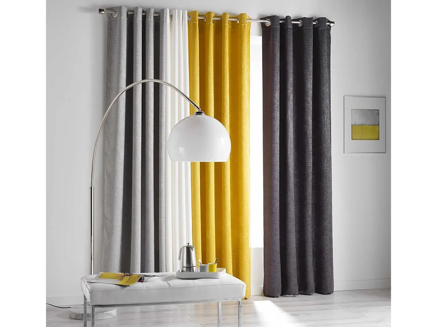 Douceur d'intérieur Cortina opaca efecto terciopelo "piel" 140 x 240 cm Amarillo Discount