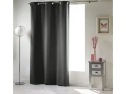 Douceur d'intérieur Ropa De Casa-Cortina opaca lisa con ollaos 135 x 240 cm Negro