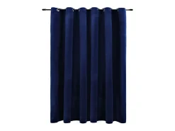Cortina opaca y anillas metal terciopelo oscuro 290x245 cm ES193420 Azul Online