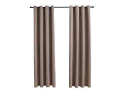 Ropa De Casa-Cortinas opacas con anillas de metal 2 pzs gris 140x245 cm ES498944 Topo