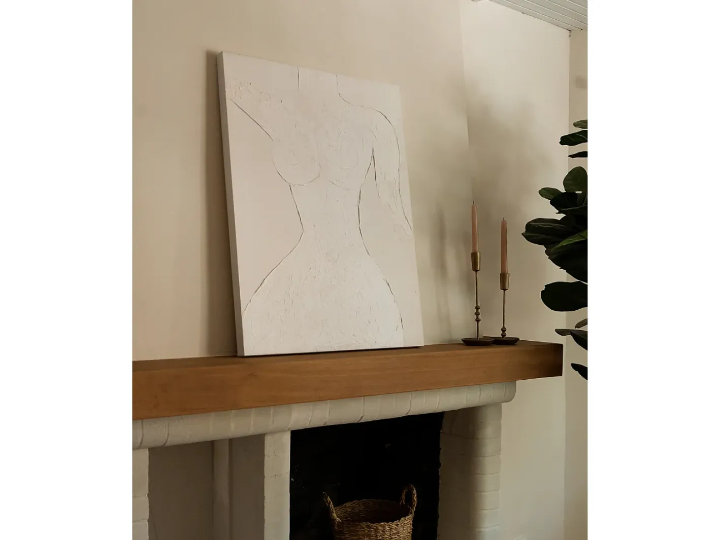 Clearance DECOWOOD Cuadro decorativo sobre lienzo de algodón pintado artesanalmente con pintura al oleo sin marco de 80x100cm - LEO - Beige