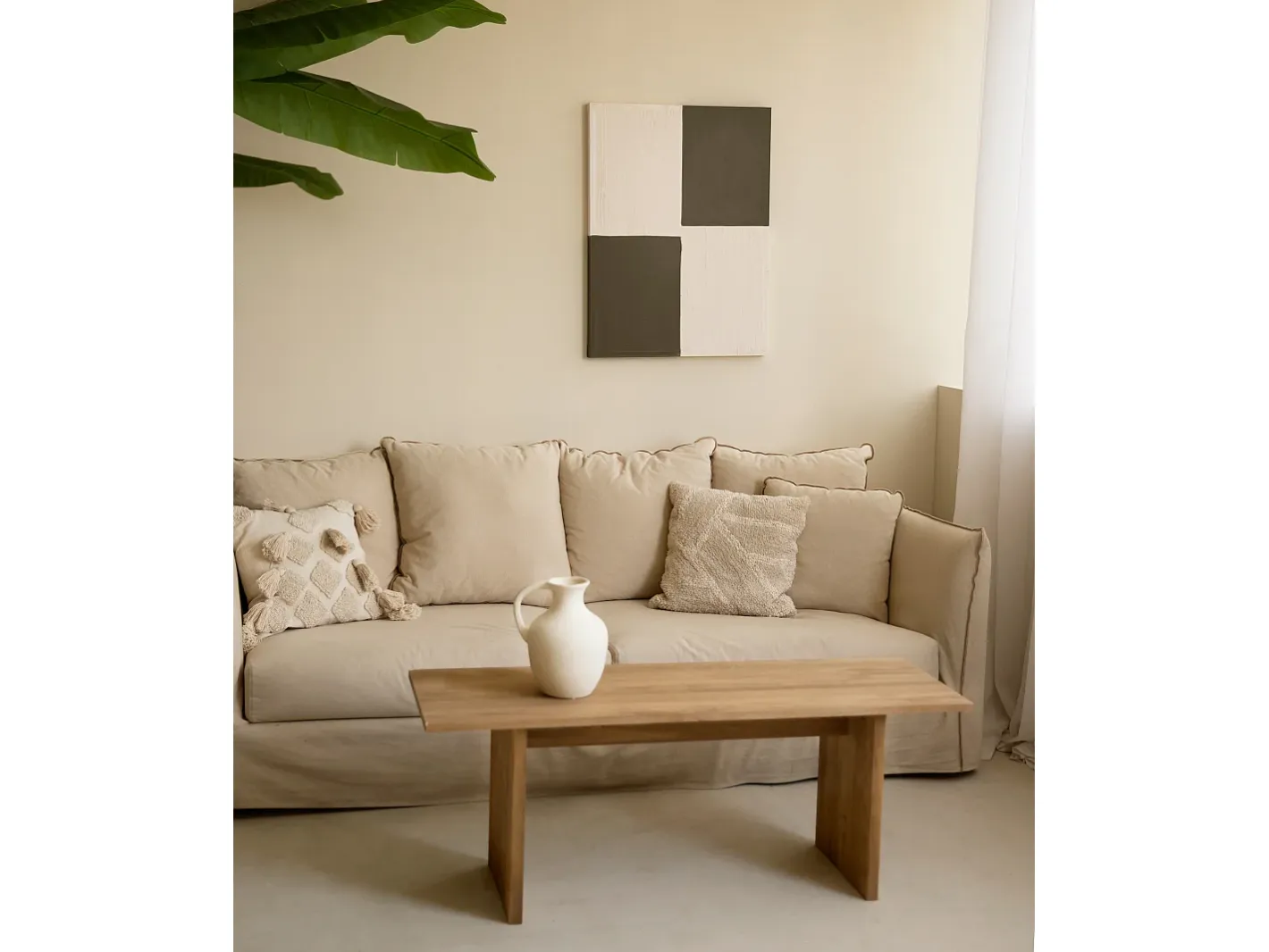 Sale DECOWOOD Cuadro decorativo sobre lienzo de algodón con marco de madera blanco pintado artesanalmente con pintura al oleo de 80x100cm - PRISMA - Multicolor