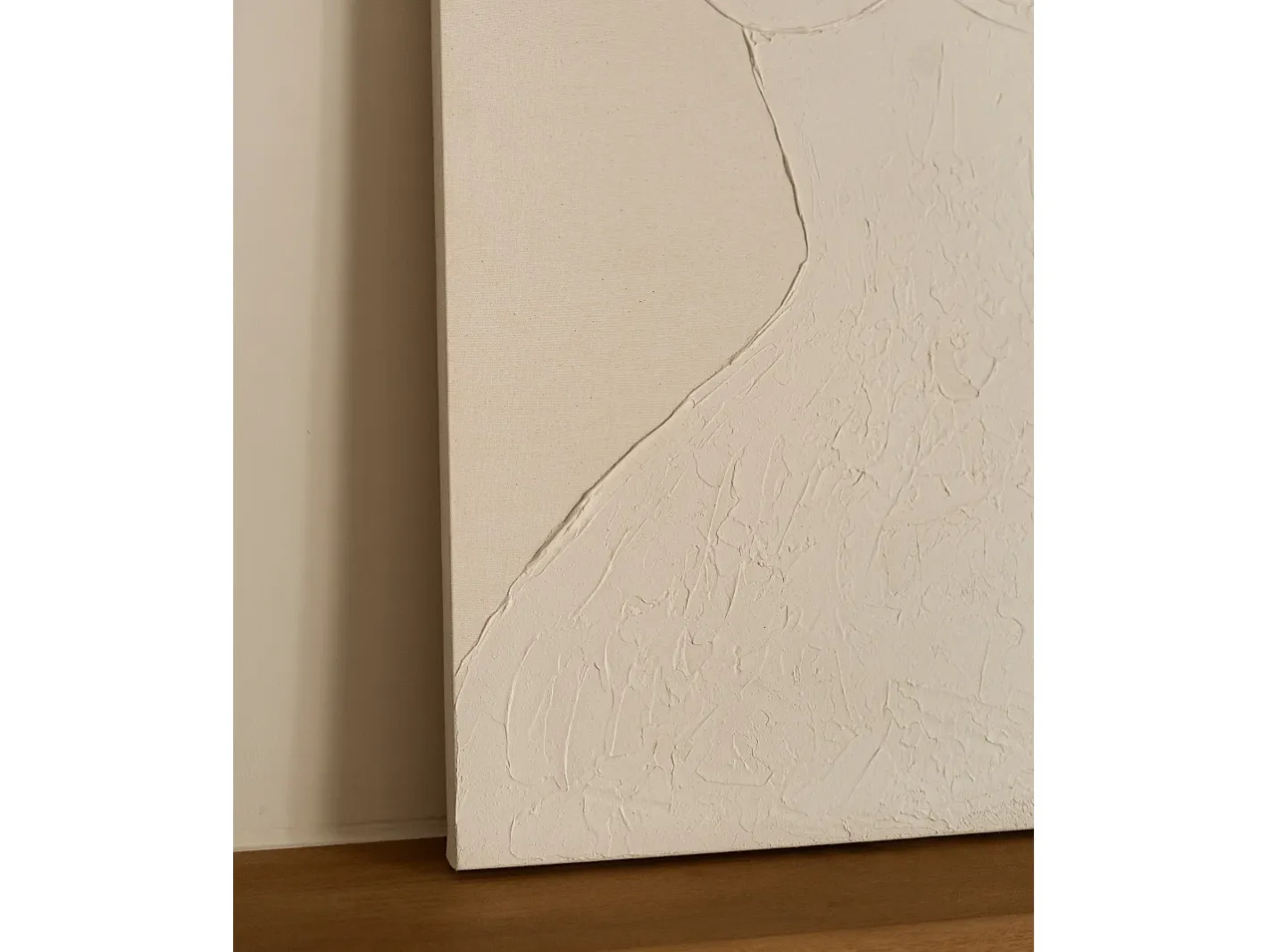 DECOWOOD Cuadro decorativo sobre lienzo de algodón con marco de madera marrón oscuro pintado artesanalmente con pintura al oleo de 60x80cm - GALA - Beige
